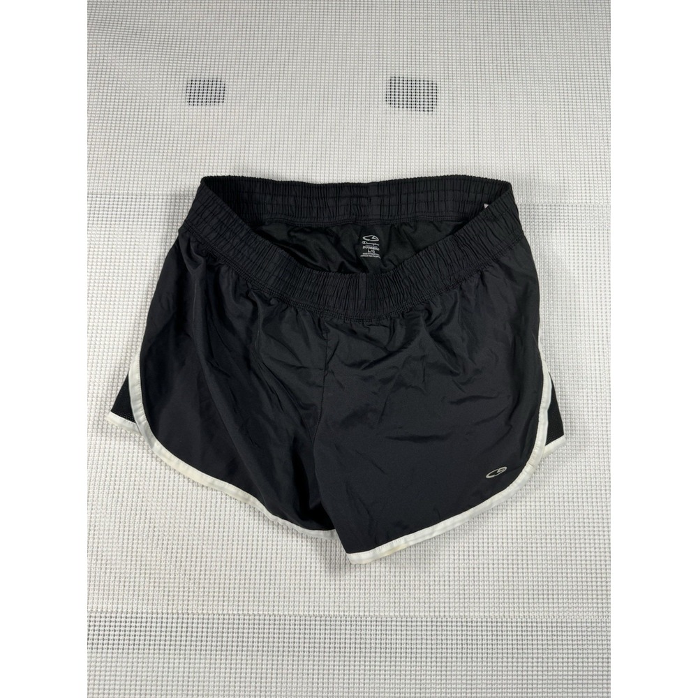 Champion DuoDry Black Athletic Running Shorts Girls Youth Large L/G White Trim